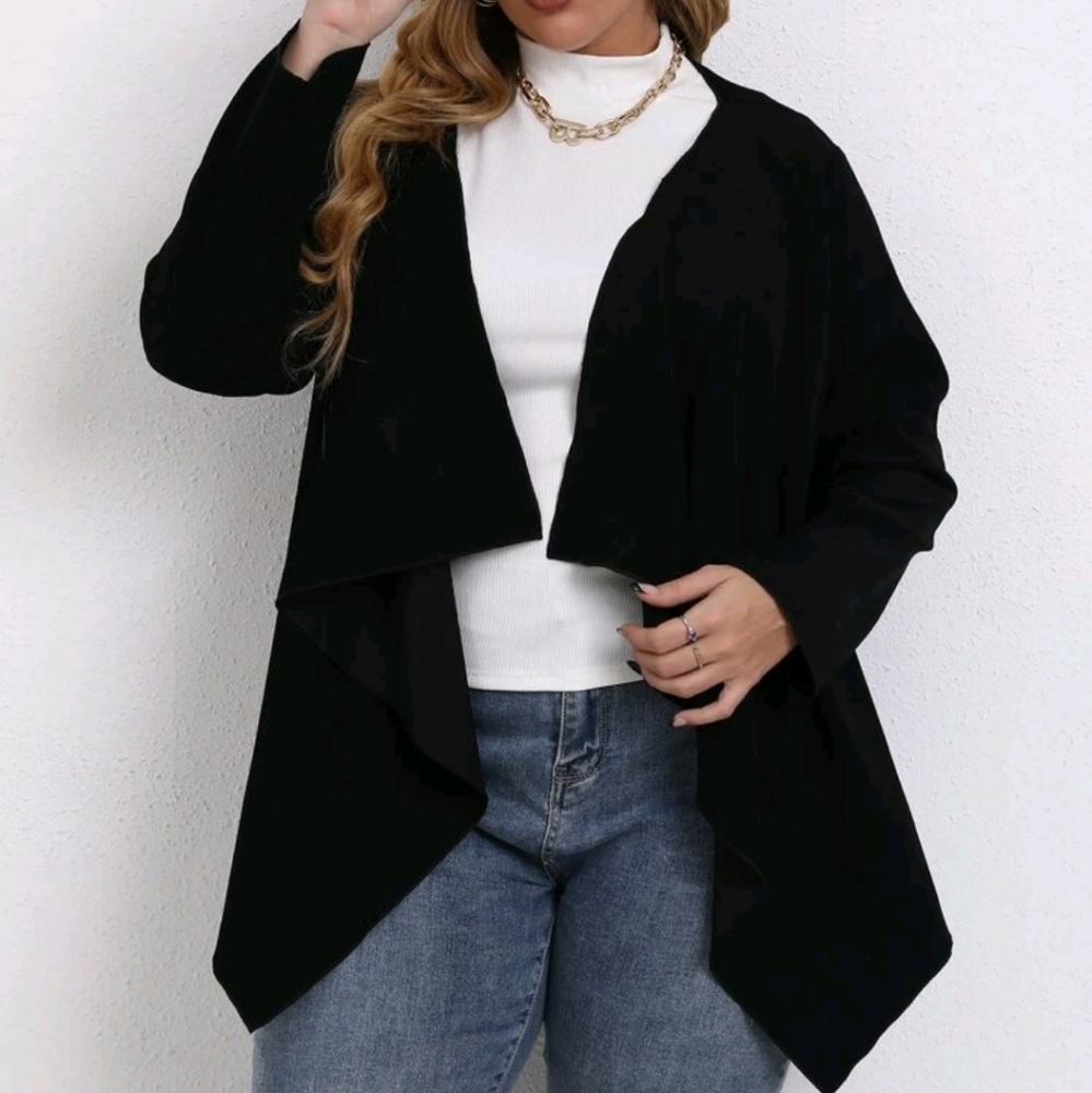 Hanky Hem Open Front Faux Suede Jacket